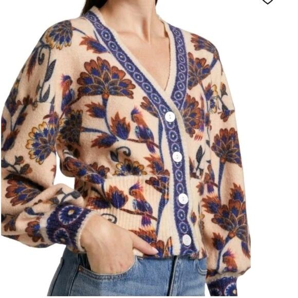 Farm Rio XL Cardigan Sweater NWT Ainika Floral Button Women's Maxi Cream boho - Picture 1 of 8